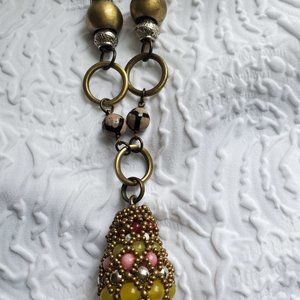Pam Hiran Anthropologie Agate Citrine Gold Beaded Pendant Necklace